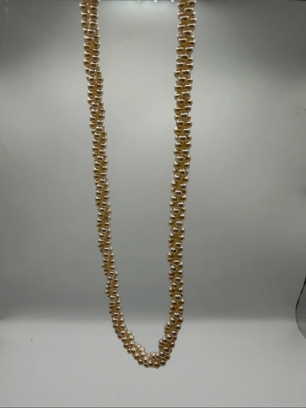 Vintage KR Signed Multi Strand Faux Pearl Necklace Gold Tone